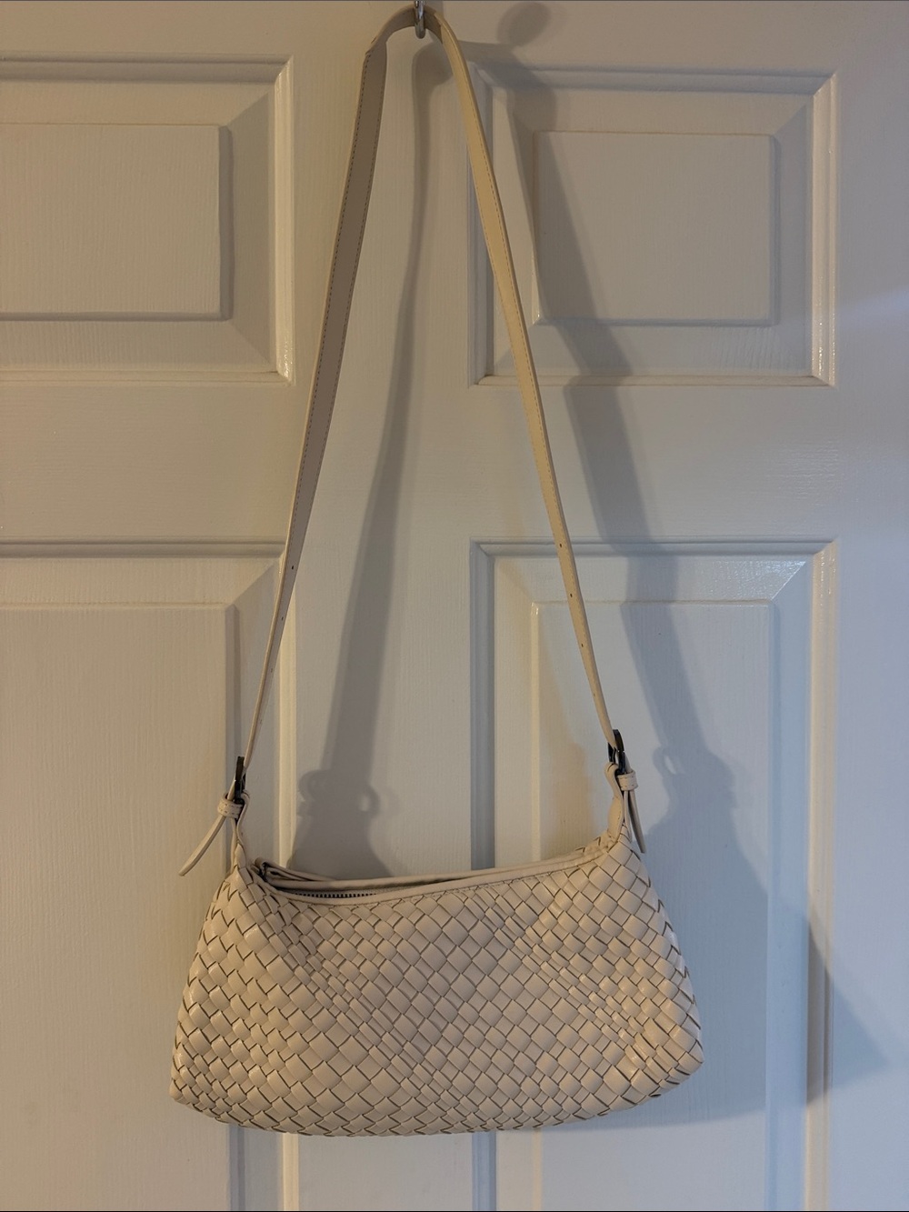 Woven Cream Shoulder Bag with Adjustable Strap
